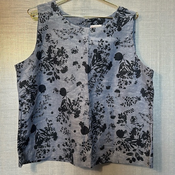 Liz Claiborne Blue Floral Linen / Cotton Blend Sleevless Tank Size XL - Picture 3 of 10